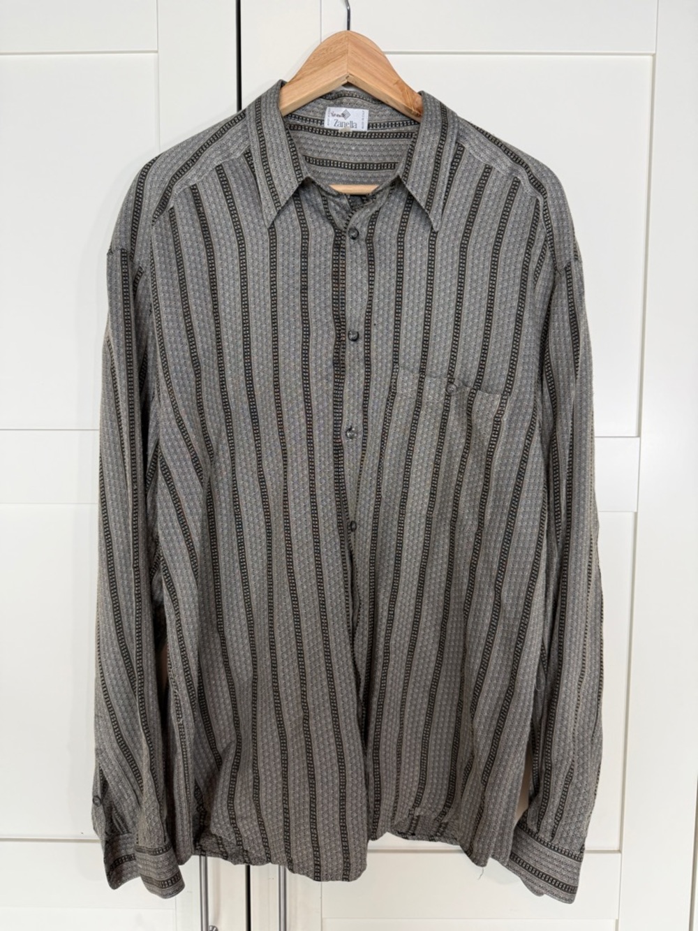 Zanella Gray Vertical Stripe Casual Button-Down Shirt B2 - Picture 1 of 10